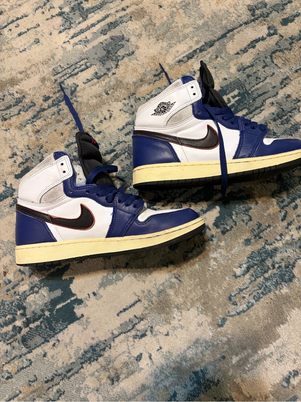 Jordan High-Top Sneakers in White, Blue & Black